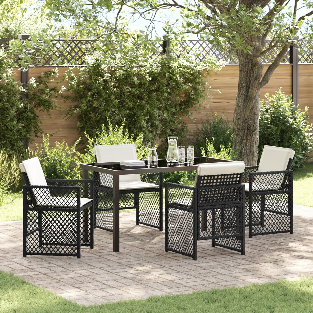 vidaXL Conjunto de Jantar de 5 Peças com Almofadas Preto Polyrattan