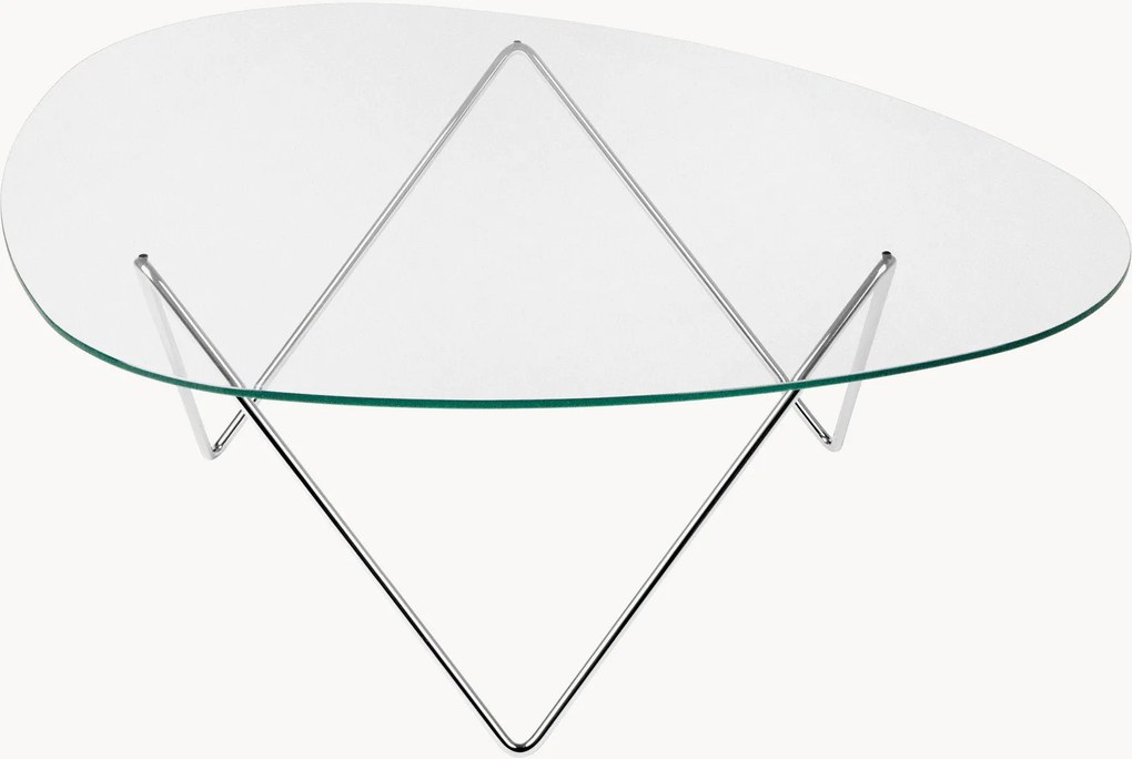 Mesa de centro oval artesanal com tampo em vidro Pedrera