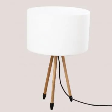 Lâmpada De Mesa Para Exterior Em Polietileno Kambel Branco- Madeira Natural - Sklum
