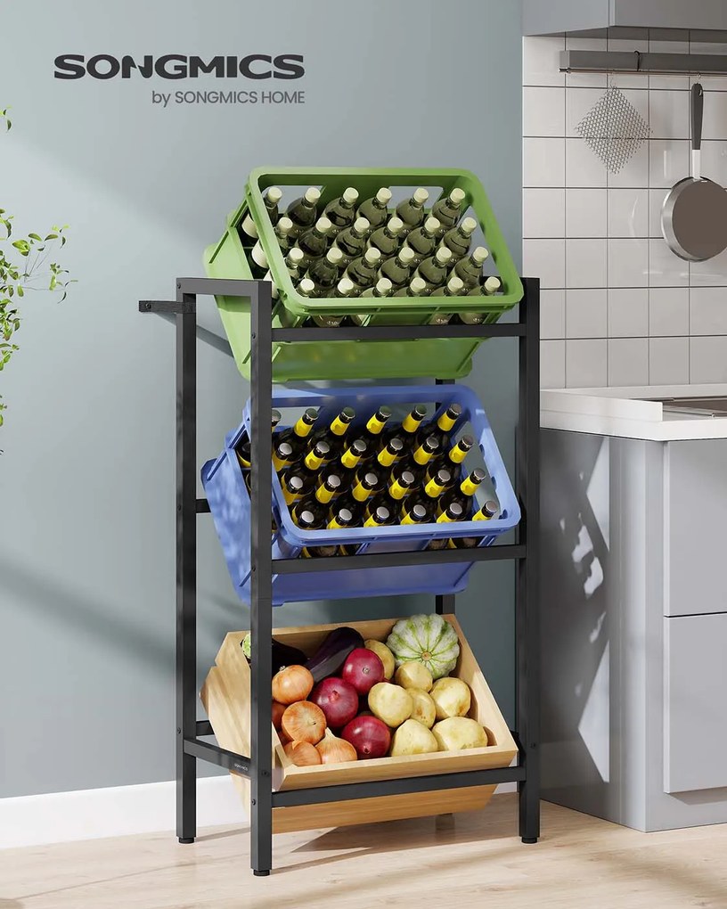 Estante para caixas de bebidas 36 x 55 x 116,1 cm com 3 níveis para 3 caixas Preto