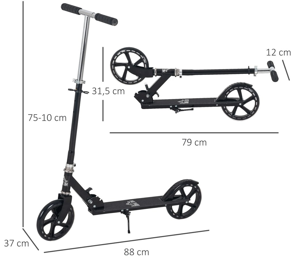 Trotinete dobrável para crianças acima de 5 anos de altura ajustável com freio 88x37x75-100 cm Preto