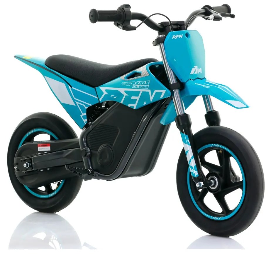 Mini moto elétrica para crianças Minicross electrica RFN Warrior SX-E250 Supermotard 250W 12/12" Até 25Km/hora cm limitador Azul Celeste