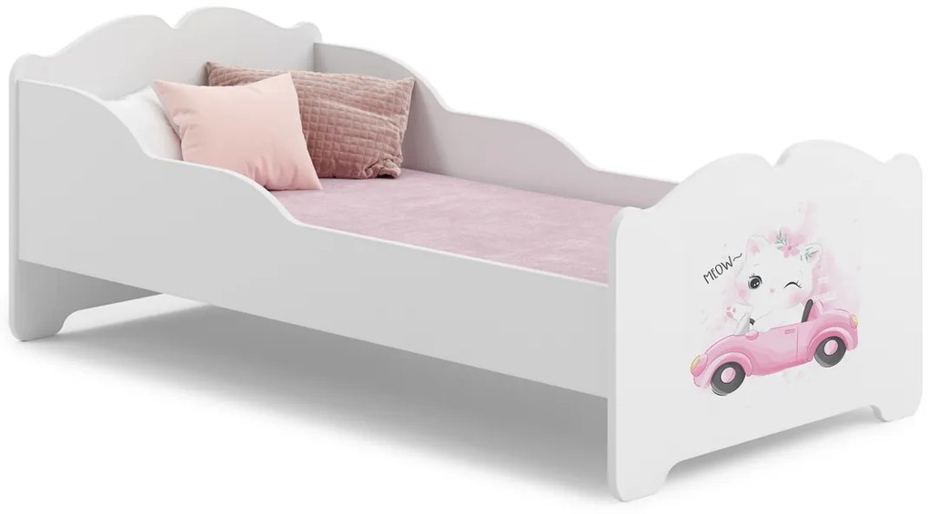 Cama infantil ANNA branca 160x80 - gato rosa - colchão e estrado incluído