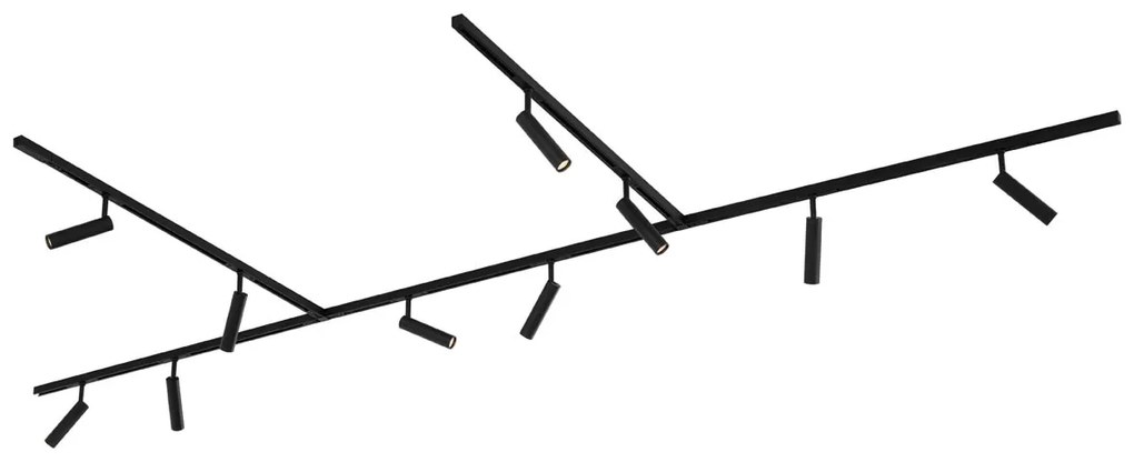 Sistema de iluminação de trilho moderno com 10 focos pretos monofásicos - Slimline Uzzy