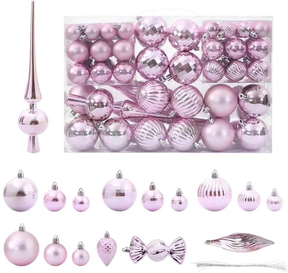 vidaXL Enfeites de Natal 98 pcs Ø3/4/6 cm rosa