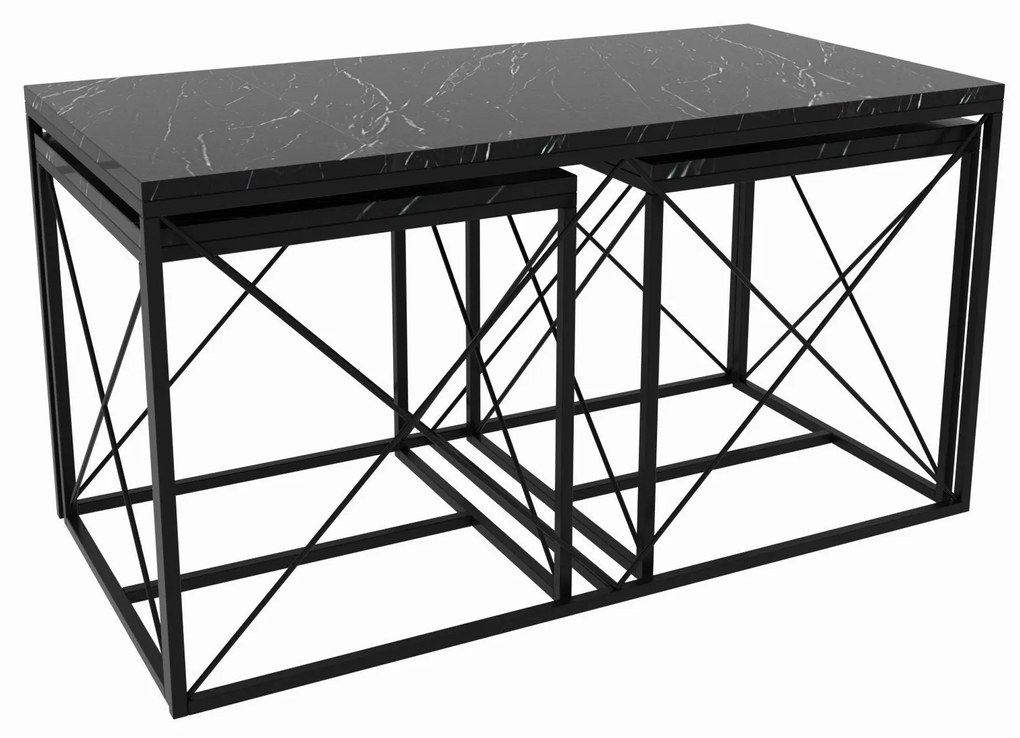 Conjunto de Mesas de Centro Defne – Preto – 100x52x50 cm / 45x52x45 cm