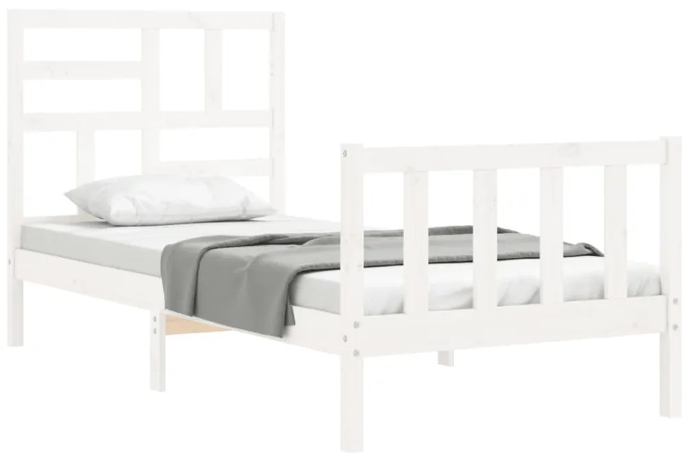 Estrutura cama de solteiro c/ cabeceira madeira maciça branco