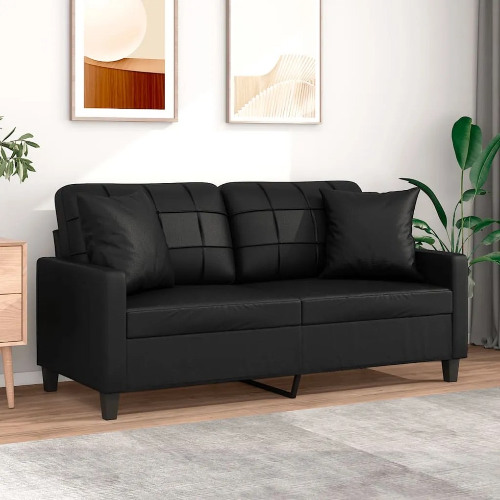 Sofá 2 lugares + almofadas decoração 140 cm couro artif. preto