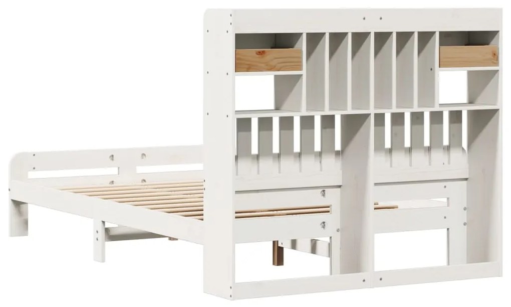 Cama com estante sem colchão 135x190 cm pinho maciço branco