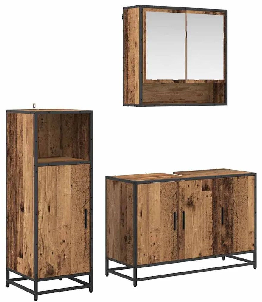 vidaXL Conjunto de Móveis para Banheiro com porta 3 pcs Madeira Antiga