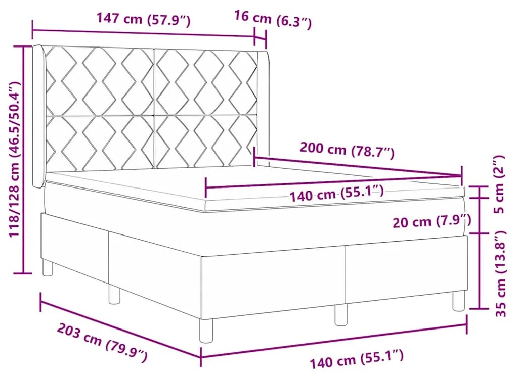 Cama Box com Colchão vidaXL Preto 140x200 cm Veludo