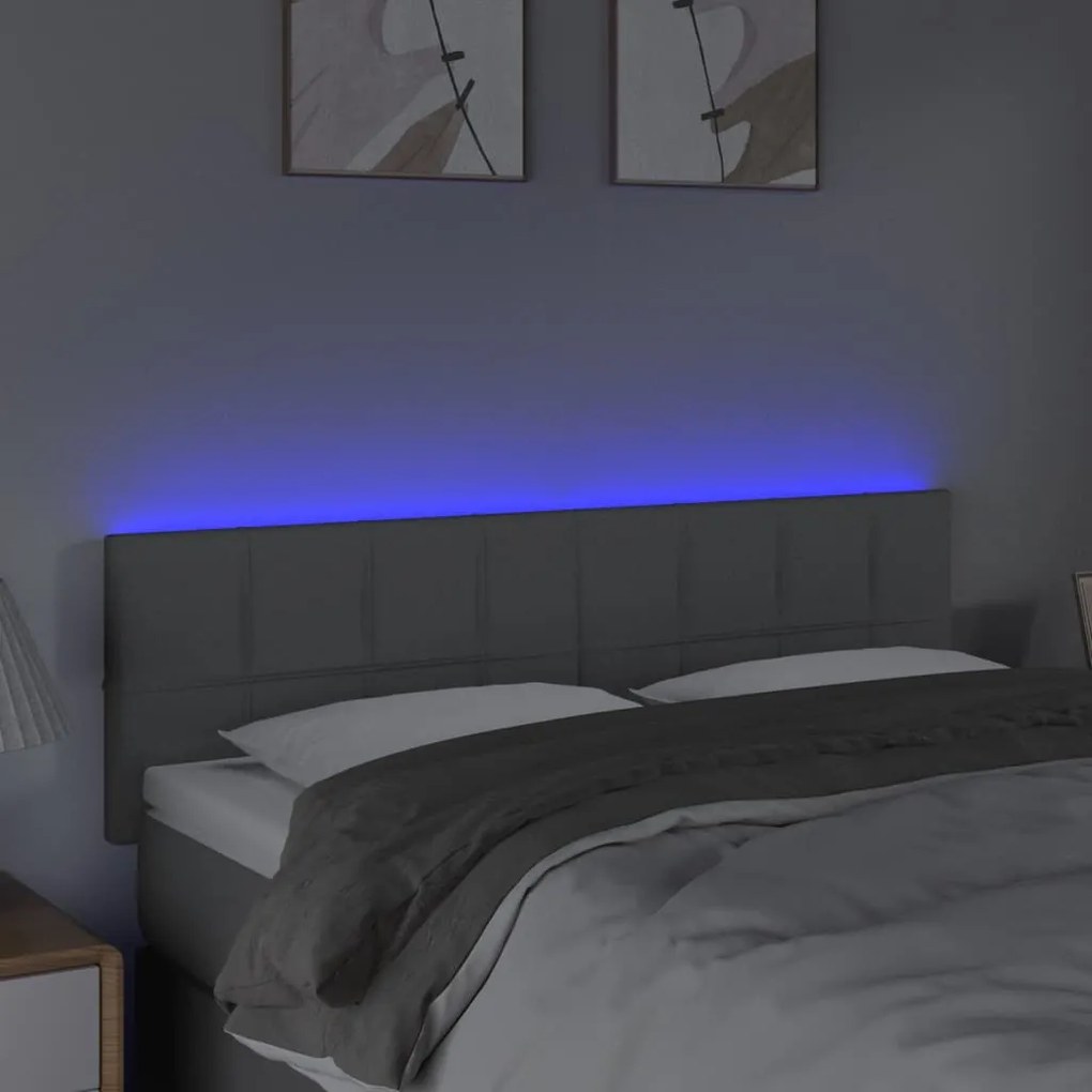 Cabeceira de cama c/ luzes LED tecido 144x5x78/88cm cinza-claro