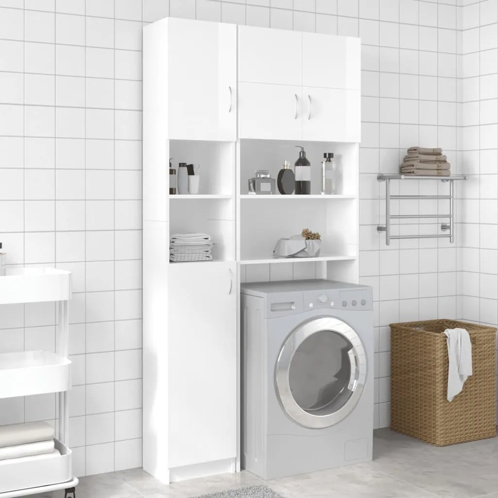 802882 vidaXL Armário casa banho 32x25,5x190cm contraplacado branco brilhante