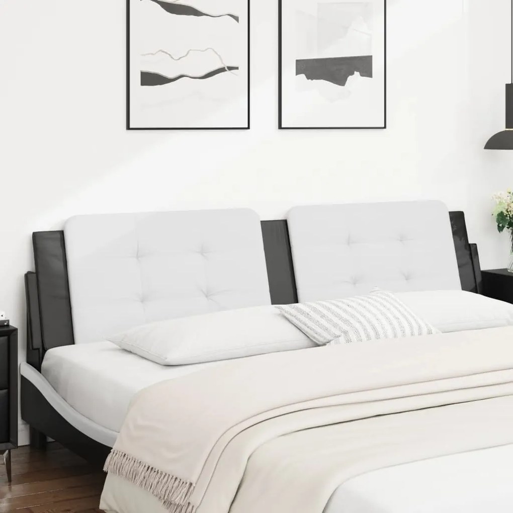 Almofadão de cabeceira 200 cm couro artificial preto e branco