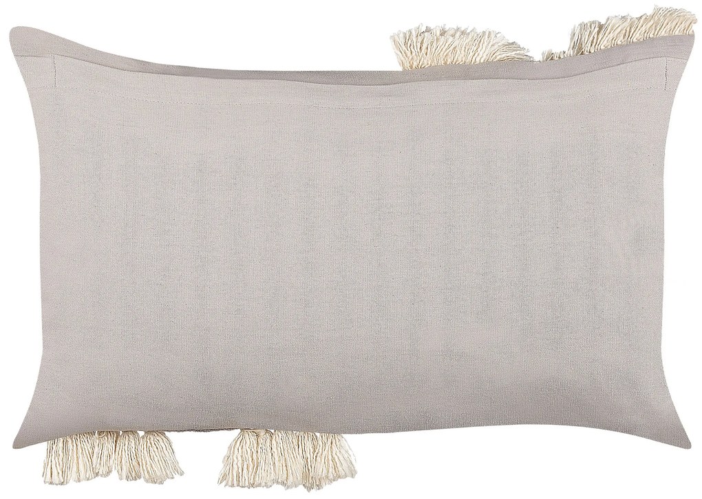 Conjunto de 2 almofadas com bordado em algodão em cinzento e creme 35 x 55 cm OCIMUM Beliani