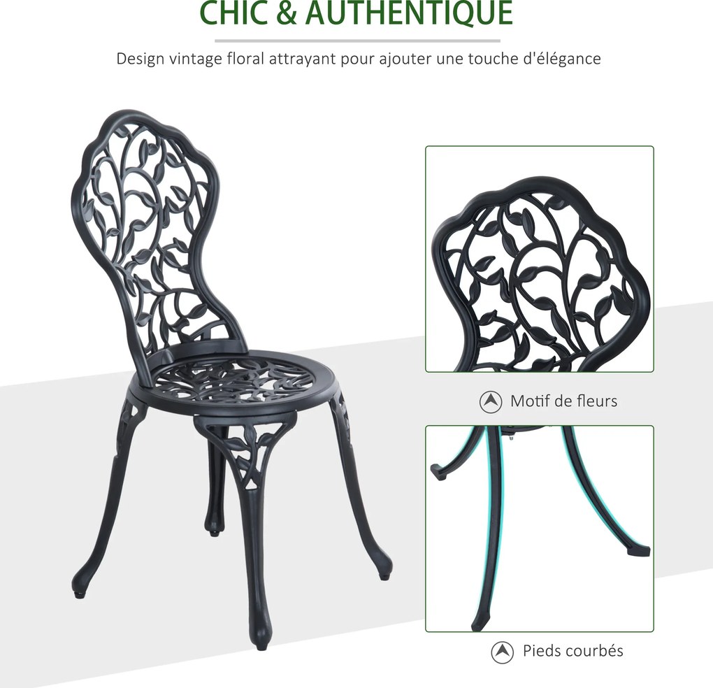Conjunto de bistro de 3 peças com 2 cadeiras e 1 mesa redonda de estilo antigo, para jardim, terraço ou varanda, preto FR