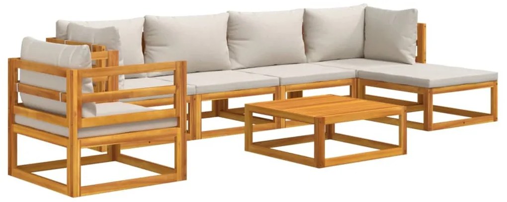 7pcs conjunto lounge de jardim madeira c/almofadões cinza-claro