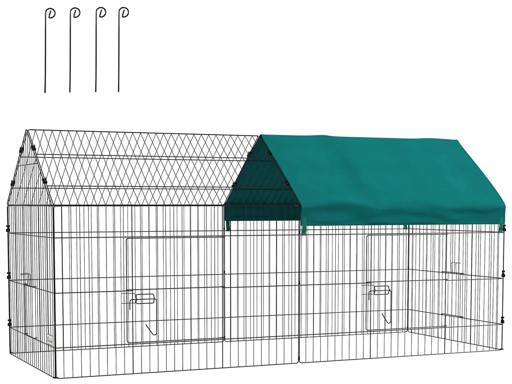 Pawhut Parque Cercado Modular de Aço com Capa para Coelhos Roedores Pequenos Animais Interiores Exteriores 220x85x103 cm | Aosom Portugal