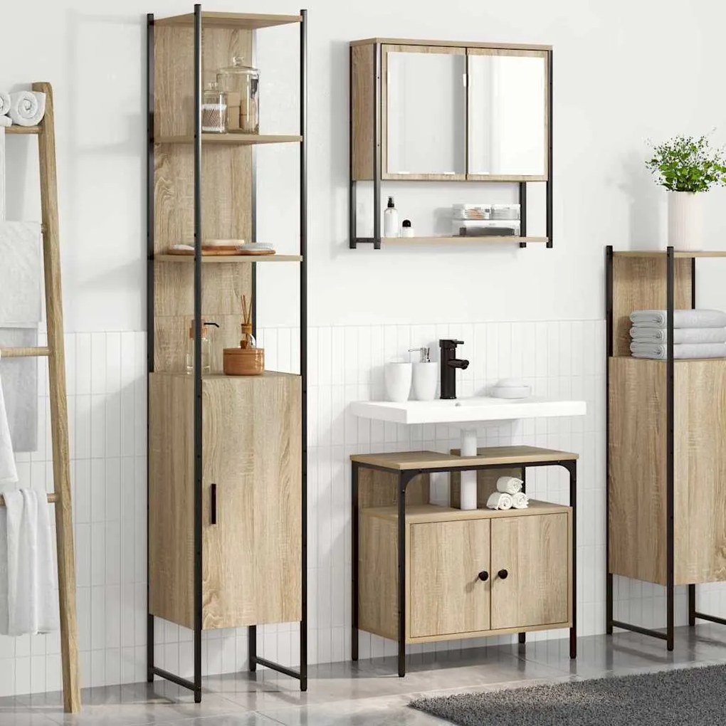 Conjunto de Móveis para Banheiro 3 pcs Carvalho sonoma