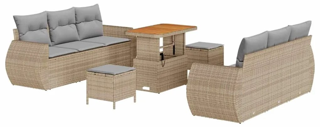Conjunto de Sofá de Jardim vidaXL de 9 Peças com Almofadas Bege de Rat