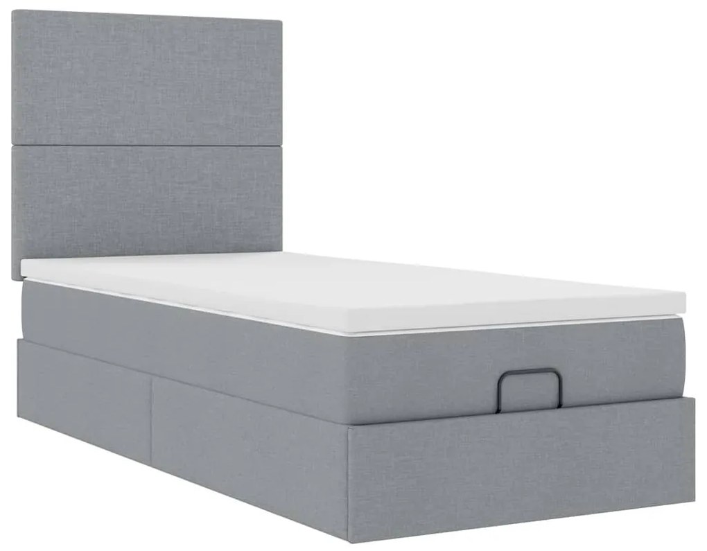 Cama Otomana com colchão & LEDs 90x200 cm tecido cinzento claro