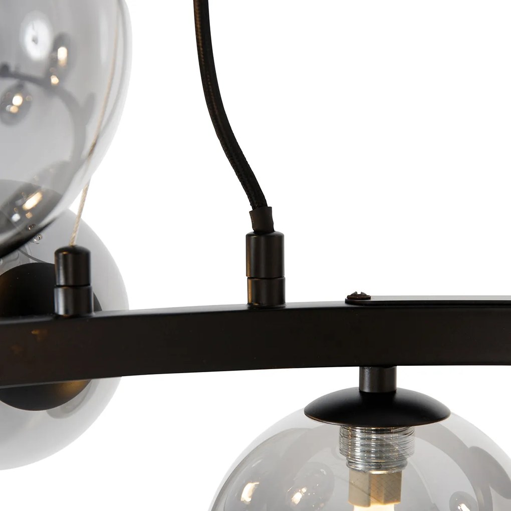 Candeeiro de suspensão Art Déco preto com vidro fumê 12 luzes - David Art Deco