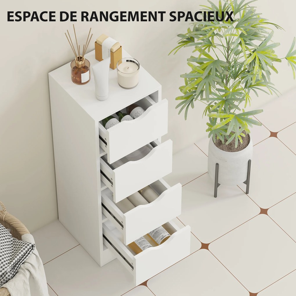 Móvel de casa de banho 29 x 29 x 83 cm, móvel de arrumação com 4 gavetas e puxadores embutidos, branco