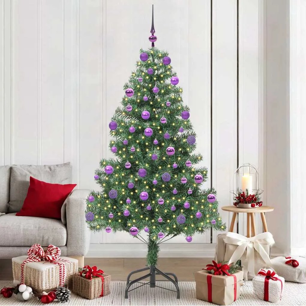 vidaXL Árvore de Natal com 300 LEDs com suporte Verde 210 cm PVC