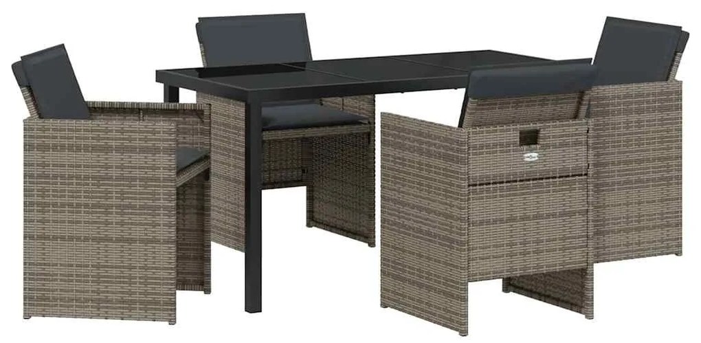 Conjunto de Jantar de Jardim de 5 Peças com Almofadas, Cinza, Rattan S