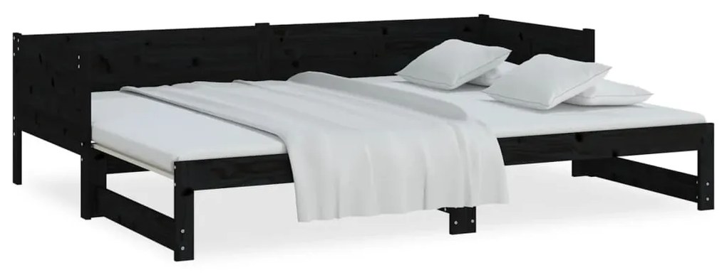 Estrutura sofá-cama de puxar pinho maciço preto 2x(90x190) cm