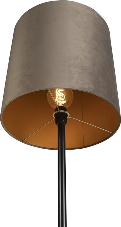 Candeeiro de pé preto com cúpula de veludo bege e dourado 40 cm - Simplo