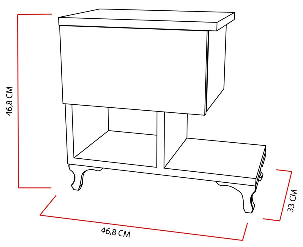 Mesa de Cabeceira "Cast" com Gaveta e Prateleiras – Branco - 46.8x33x4