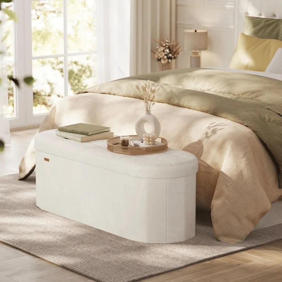 Banco com espaço de arrumação 38 x 110 x 38 cm com um assento confortável e organização Branco creme