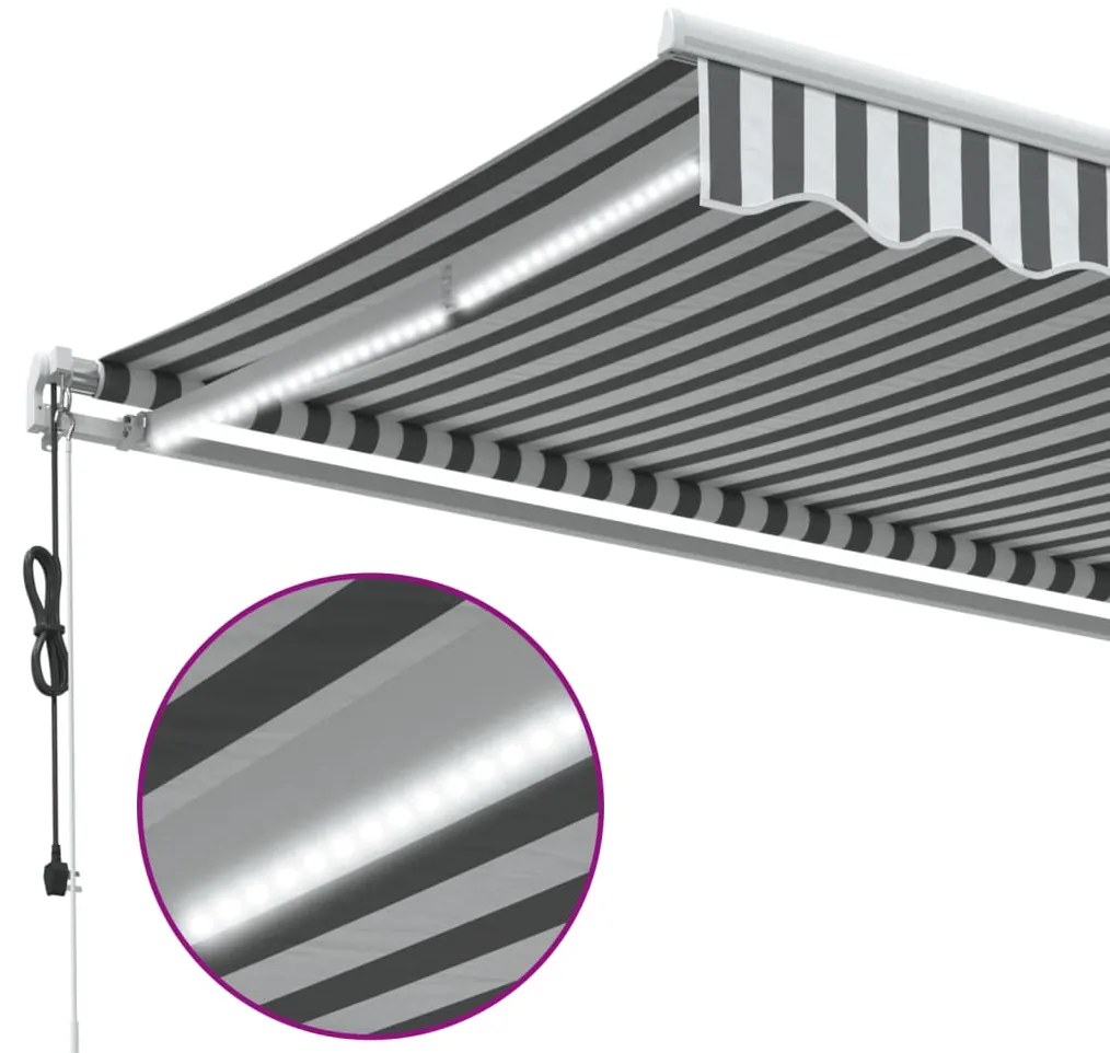 Toldo retrátil automático com LED 450x300 cm antracite/branco