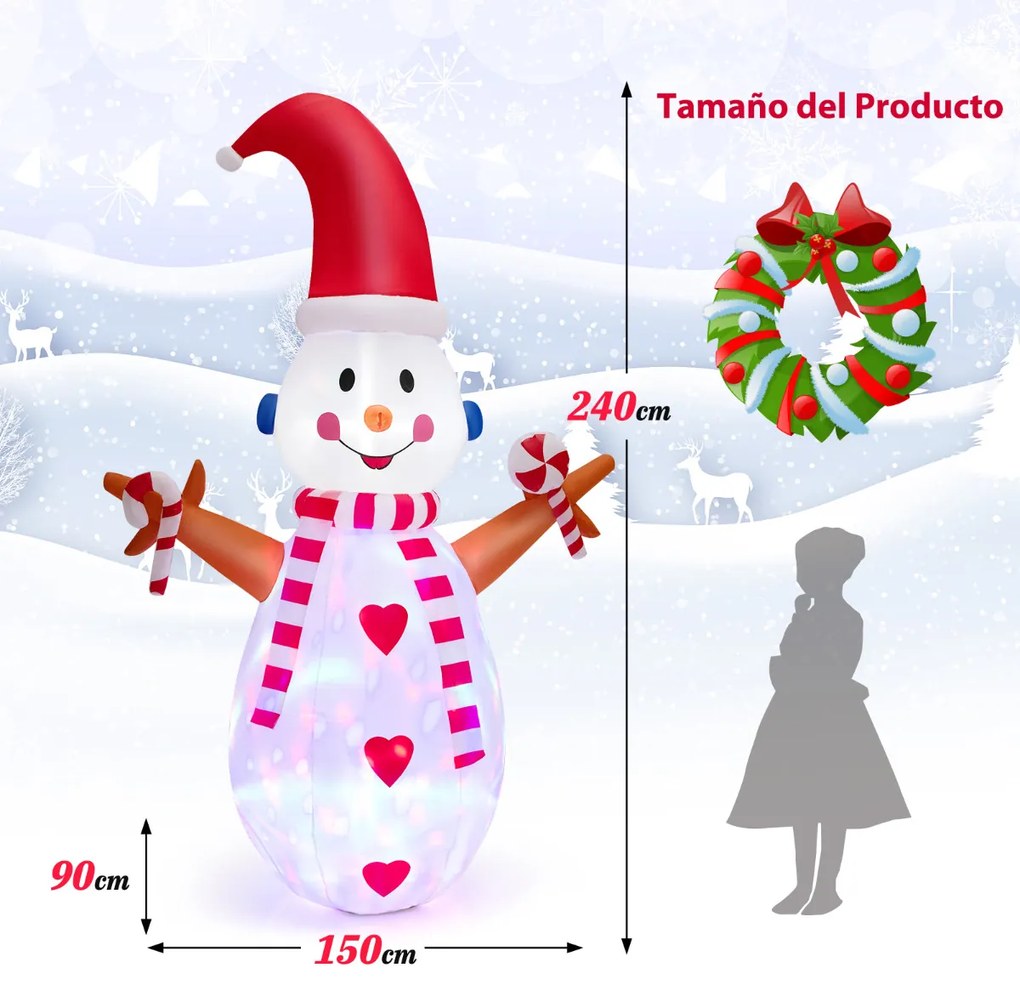 Decoração de Natal Insuflável Boneco de Neve com Luz Rotativa e Luzes LED para Pátio Interior e Exterior Jardim