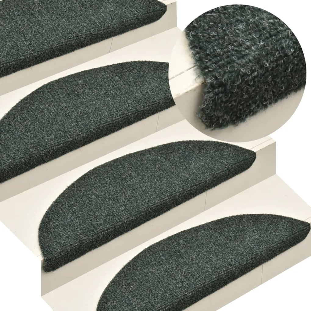 vidaXL Tapetes escada autoadesivos 15 pcs 56x17x3 cm agulhado verde