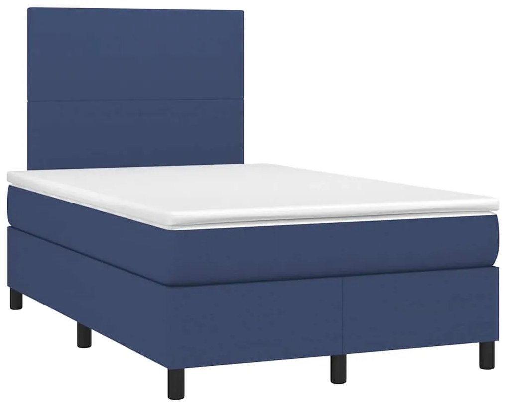 Cama box spring c/ colchão e LED 120x190 cm tecido azul