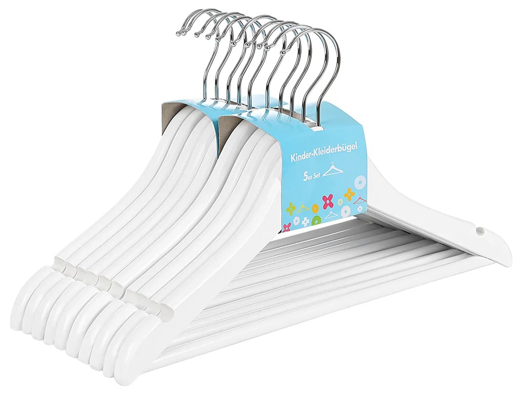 Cabides infantis de madeira maciça SONGMICS, pacote com 10 cabides robustos para roupas infantis, com barra para calças, entalhes nos ombros, ganchos giratórios de 360 ​​graus, 35 x 1,2 x 20 cm, branco CRW006W02
