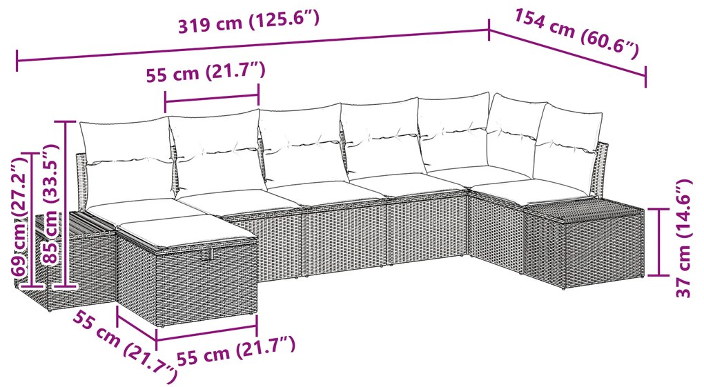 Conjunto de Sofá de Jardim com Almofadas Castanho em Rattan Sintético