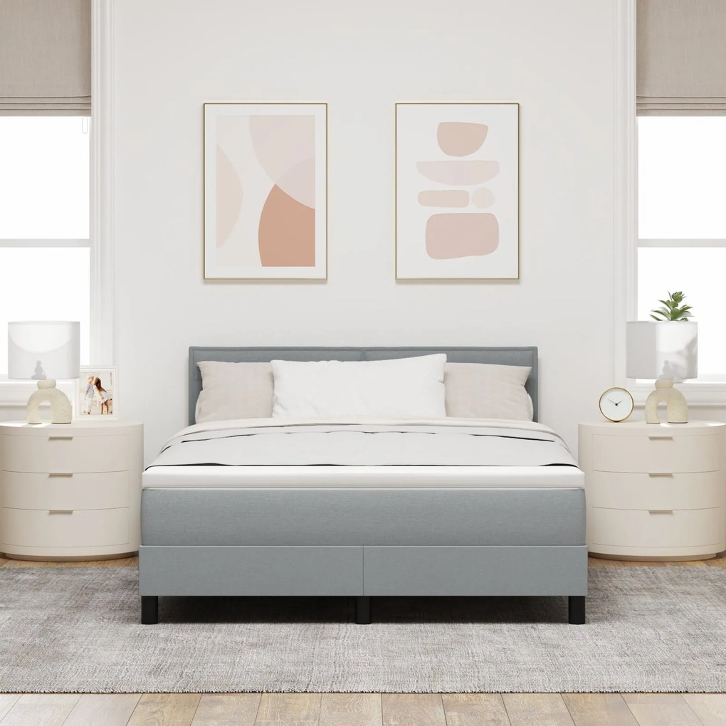 Cama Box Spring com Colchão Cinza Claro 160x200 cm Tecido