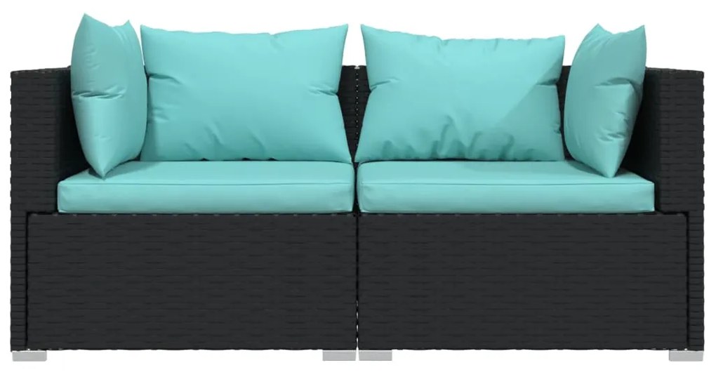 3 pcs conjunto lounge de jardim c/ almofadões vime PE preto
