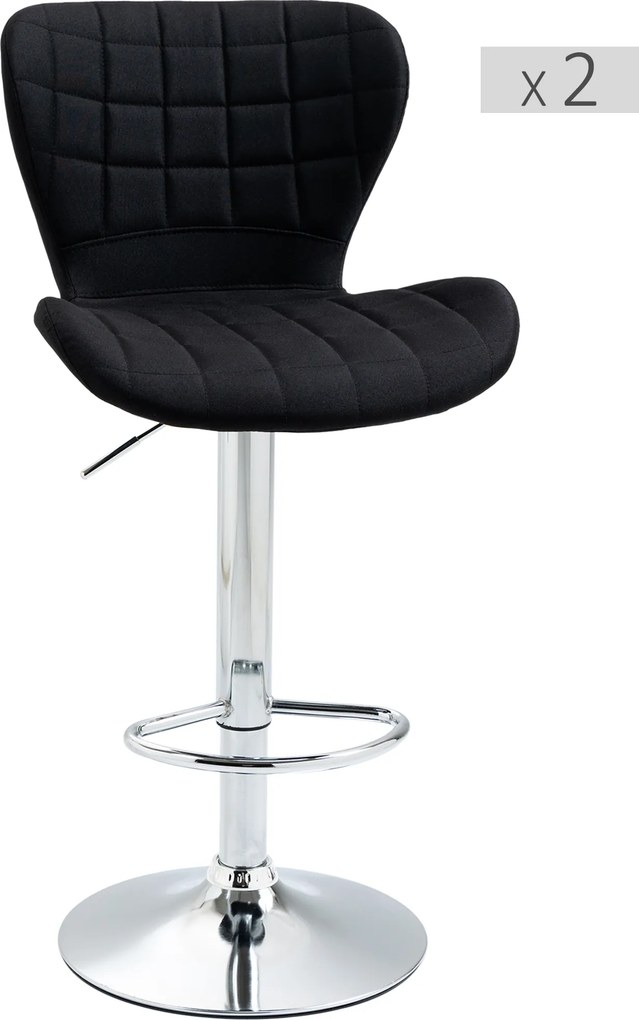 Conjunto de 2 bancos de bar de design contemporâneo, com altura do assento ajustável entre 59 e 81 cm, giratórios a 360°, em linho preto