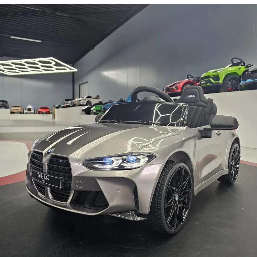 Carro elétrico infantil BMW M4 12V Com Rodas EVA e Assento em couro Cinzento metálico