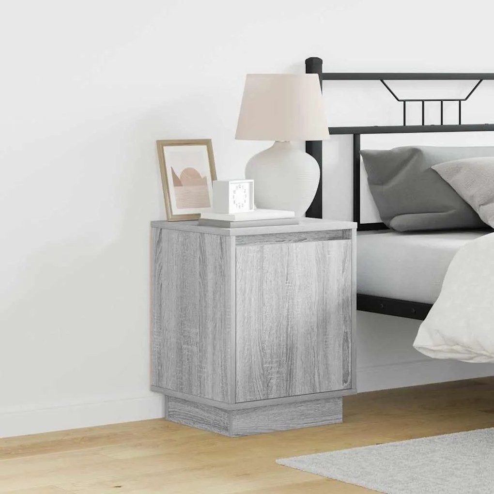 Cômodas de Cabeceira com Luzes LED 2 pcs Cinza Sonoma 39x34,5x50 cm