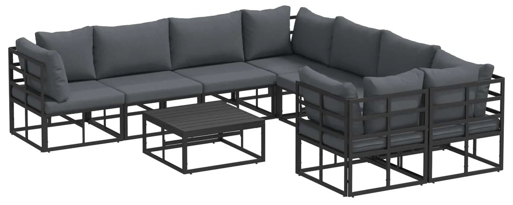 vidaXL Conjunto de Sofá de Jardim com almofada 9 pcs Preto Aço