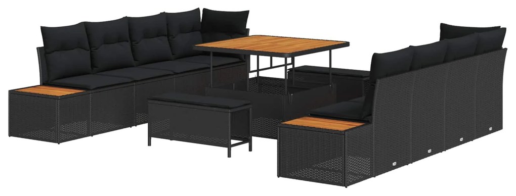 vidaXL Conjunto de Sofá de Jardim 11 pcs Preto vime PE