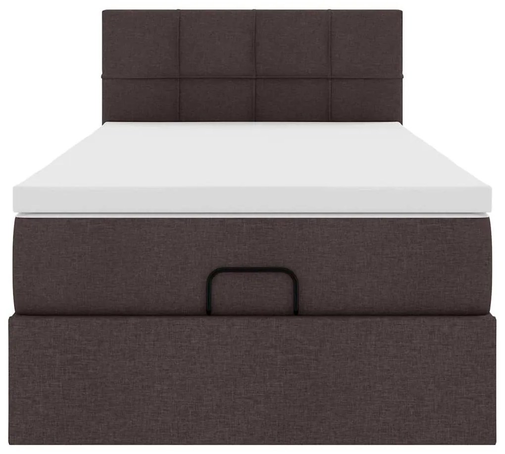 Cama otomana com colchão & LEDs 90x200cm tecido castanho escuro