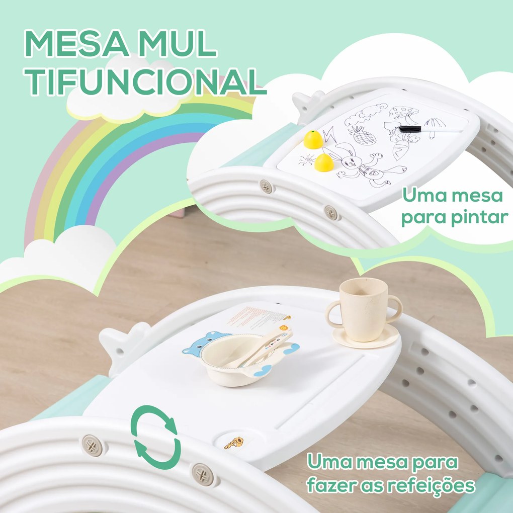 Baloiço 2 em 1 para Crianças acima de 18 Meses Mesa e Cadeira Infantil com Apoio para Braços Carga Máxima 50kg por Assento para Interiores 100x54x42cm