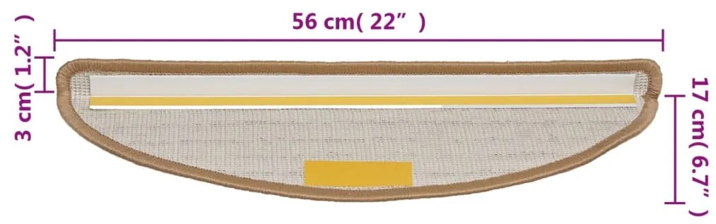 Tapetes de escada 15 pcs 56x17x3 cm bege