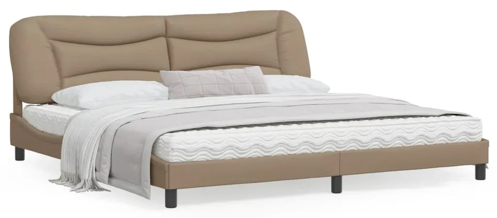 3208027 vidaXL Estrutura cama cabeceira 200x200 cm couro artificial cappuccino